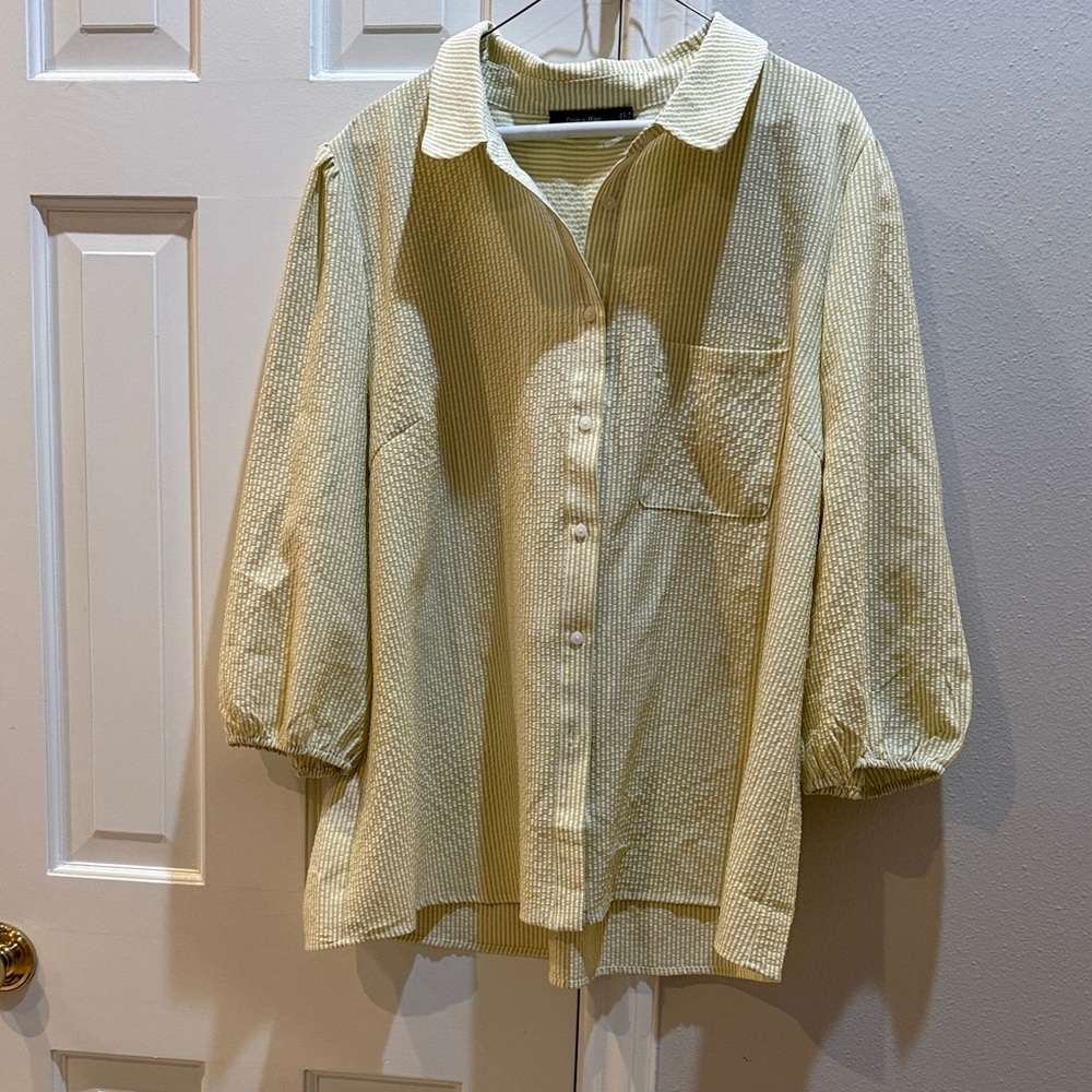 Doe & Rae Pale Yellow Textured Button-Down Shirt